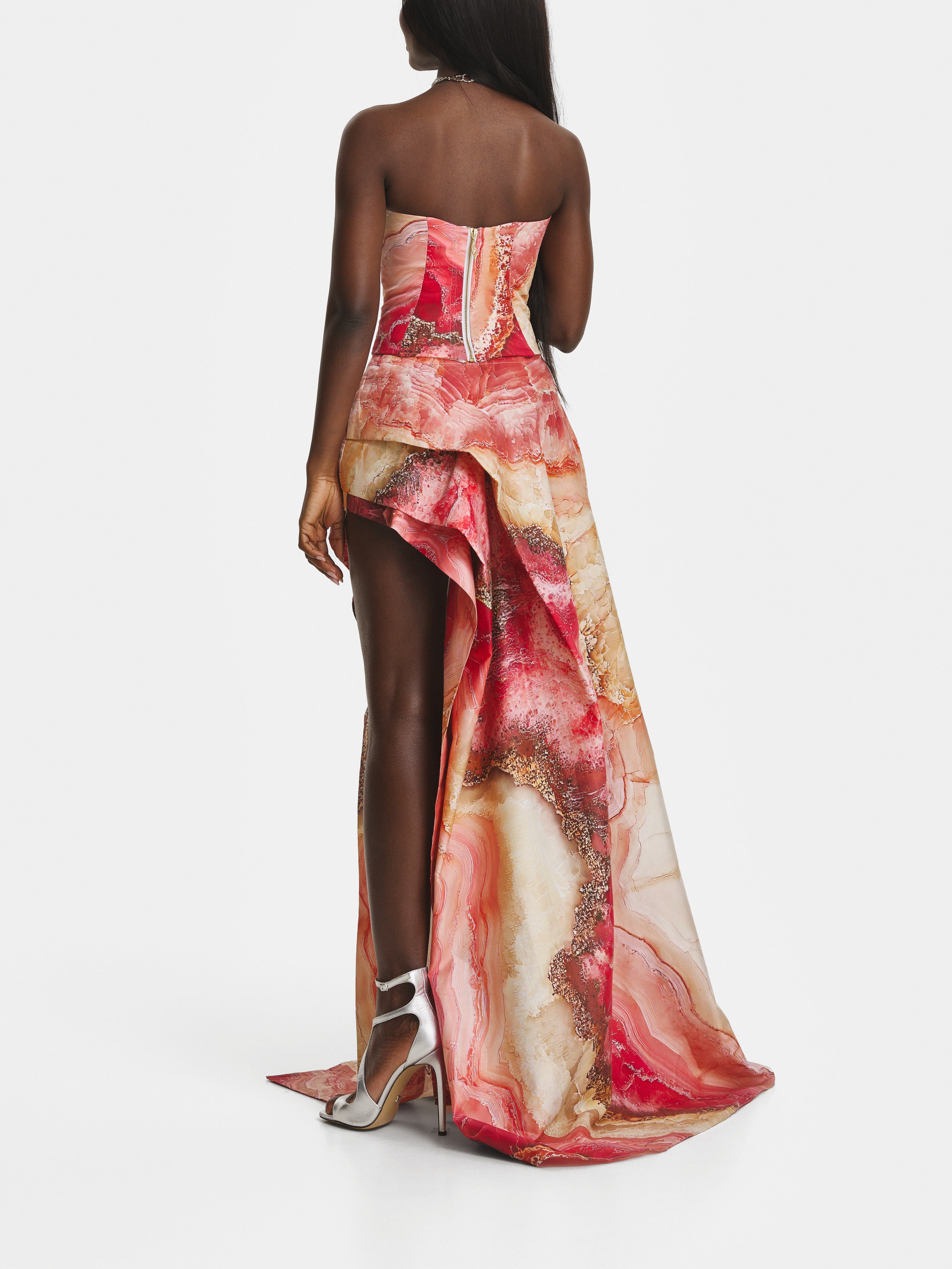 Rose Crystal Cotton Asymmetrical Skirt