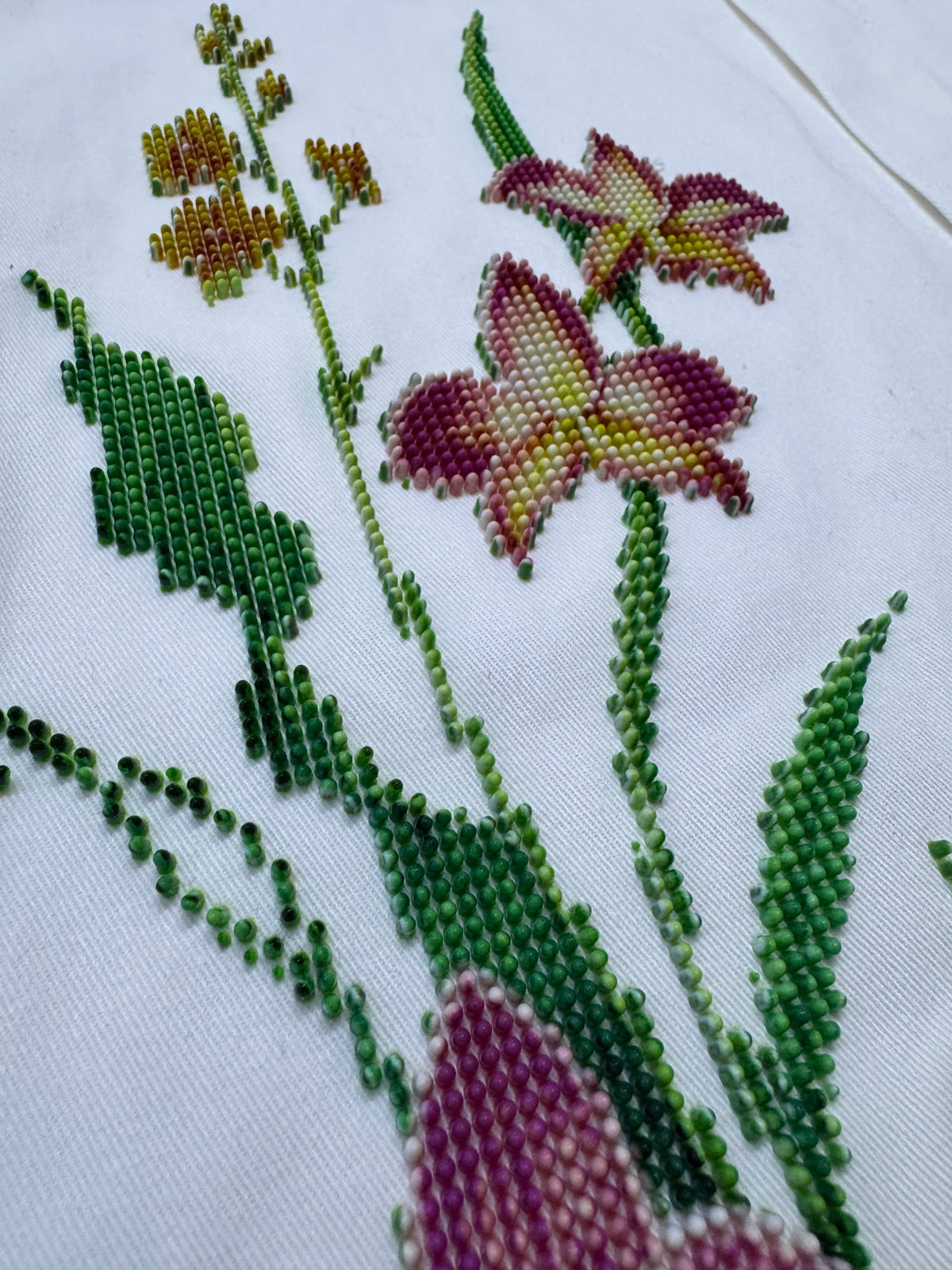 3D Flower White Cotton Shirt by Irina Voinea, close photograph of the 3D printed floral texture, detail 2