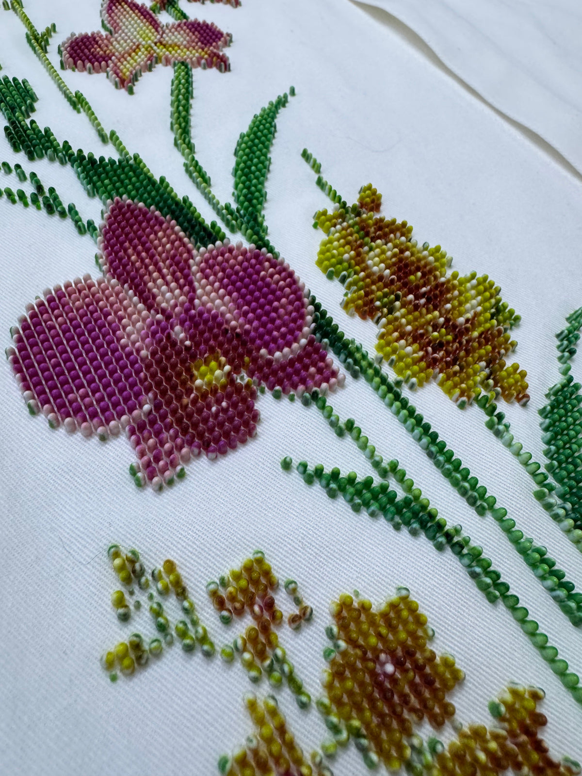 3D Flower White Cotton Shirt by Irina Voinea, close photograph of the 3D printed floral texture, detail 3
