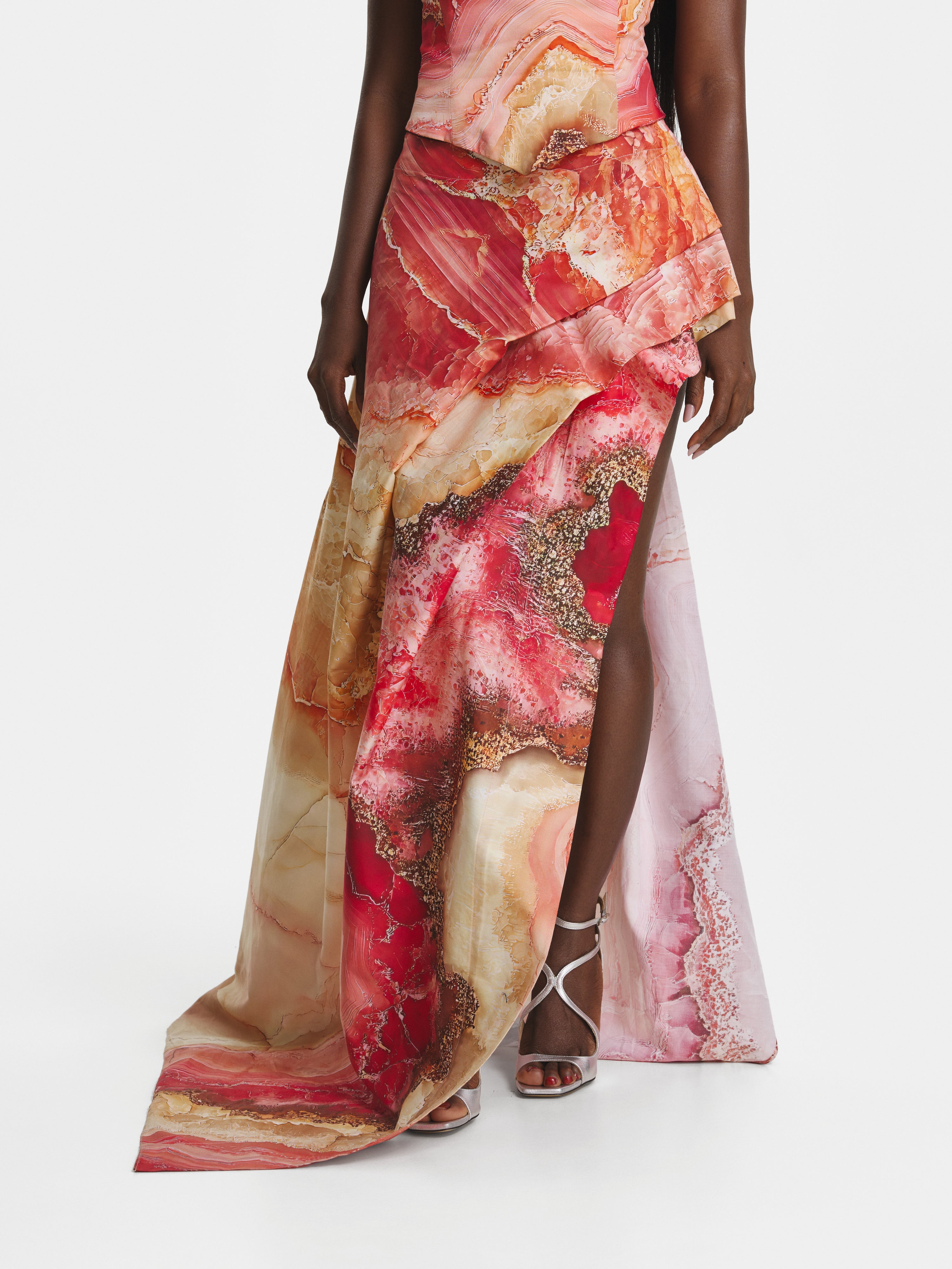 Rose Crystal Cotton Asymmetrical Skirt