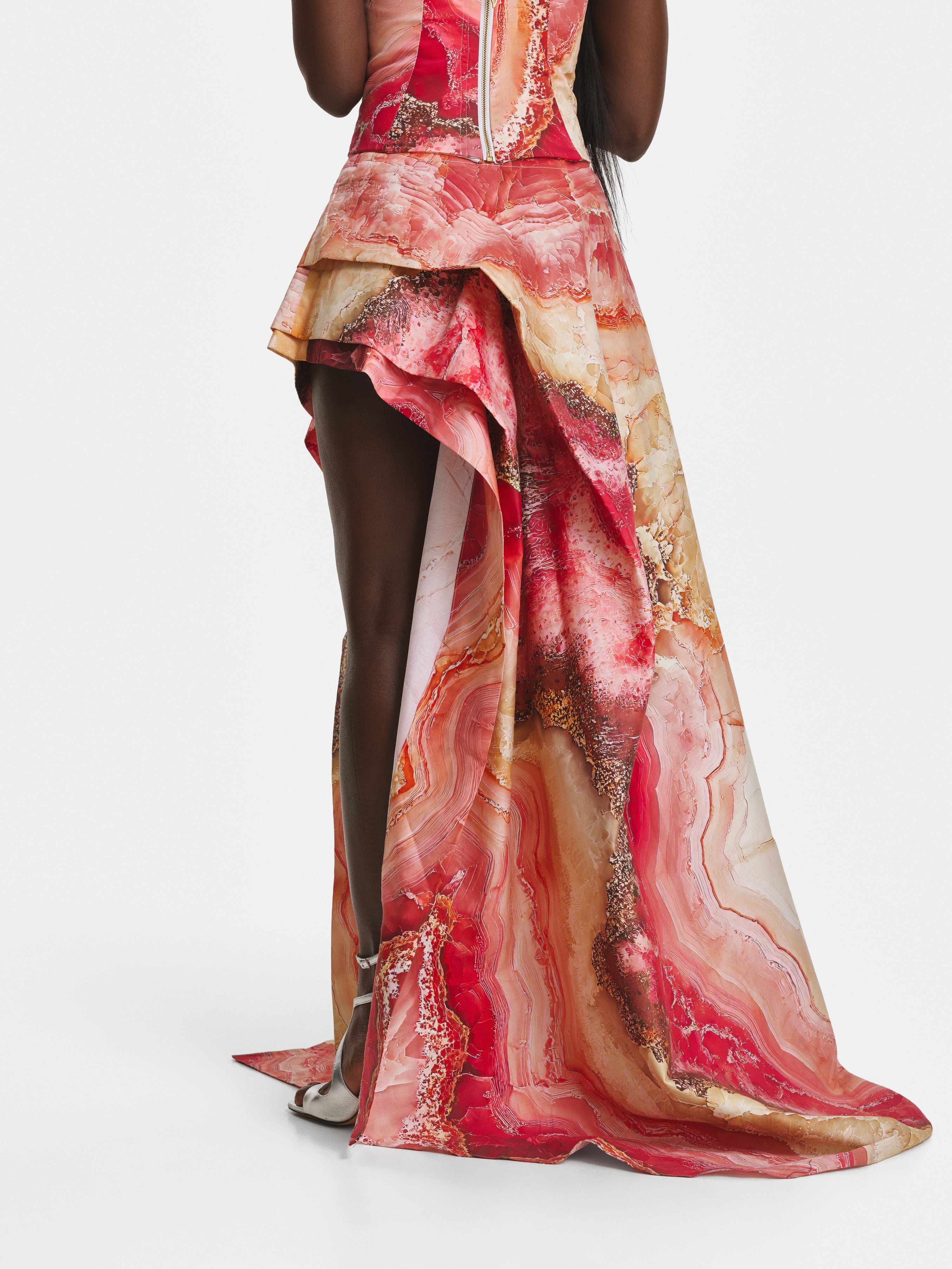 Rose Crystal Cotton Asymmetrical Skirt