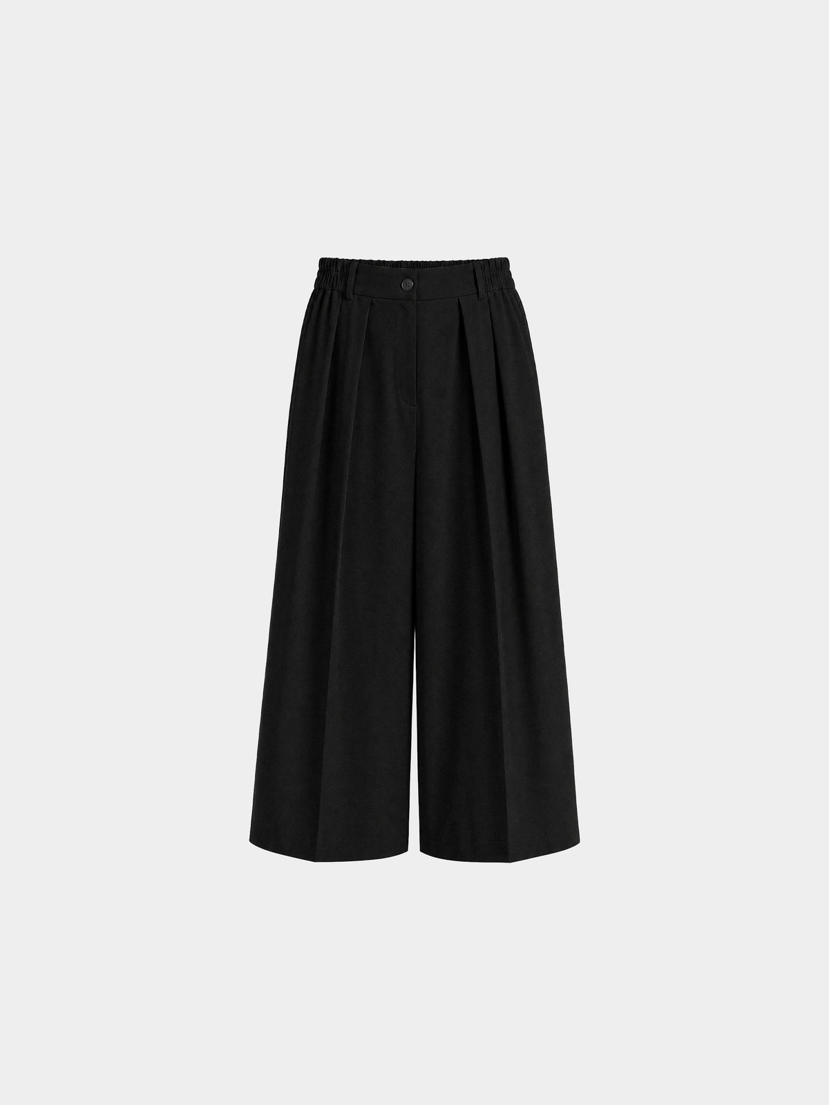Aether Black Wool Trousers by Irina Voinea, wide cropped wool trousers in black, studio image 4