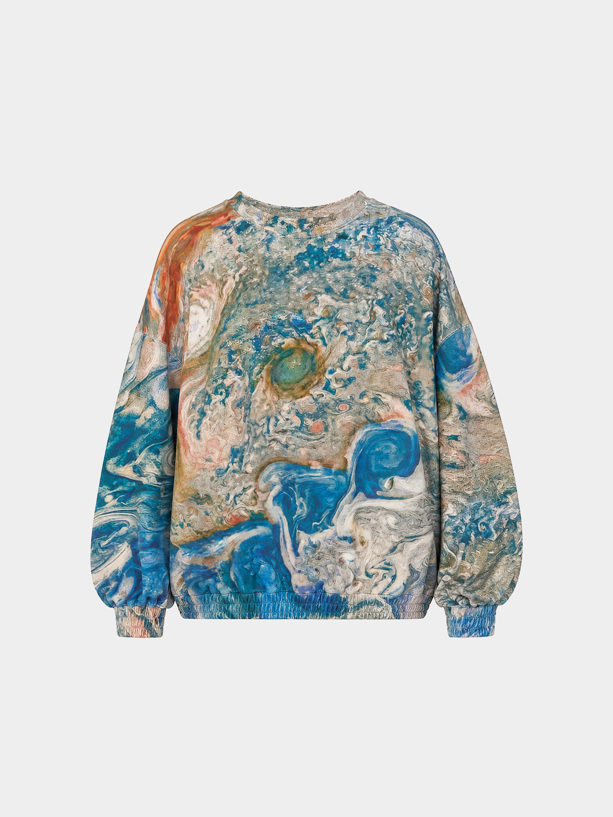 Jupiter Jumper by Irina Voinea, printed cotton long sleeved top with Jupiter motif, studio image 1