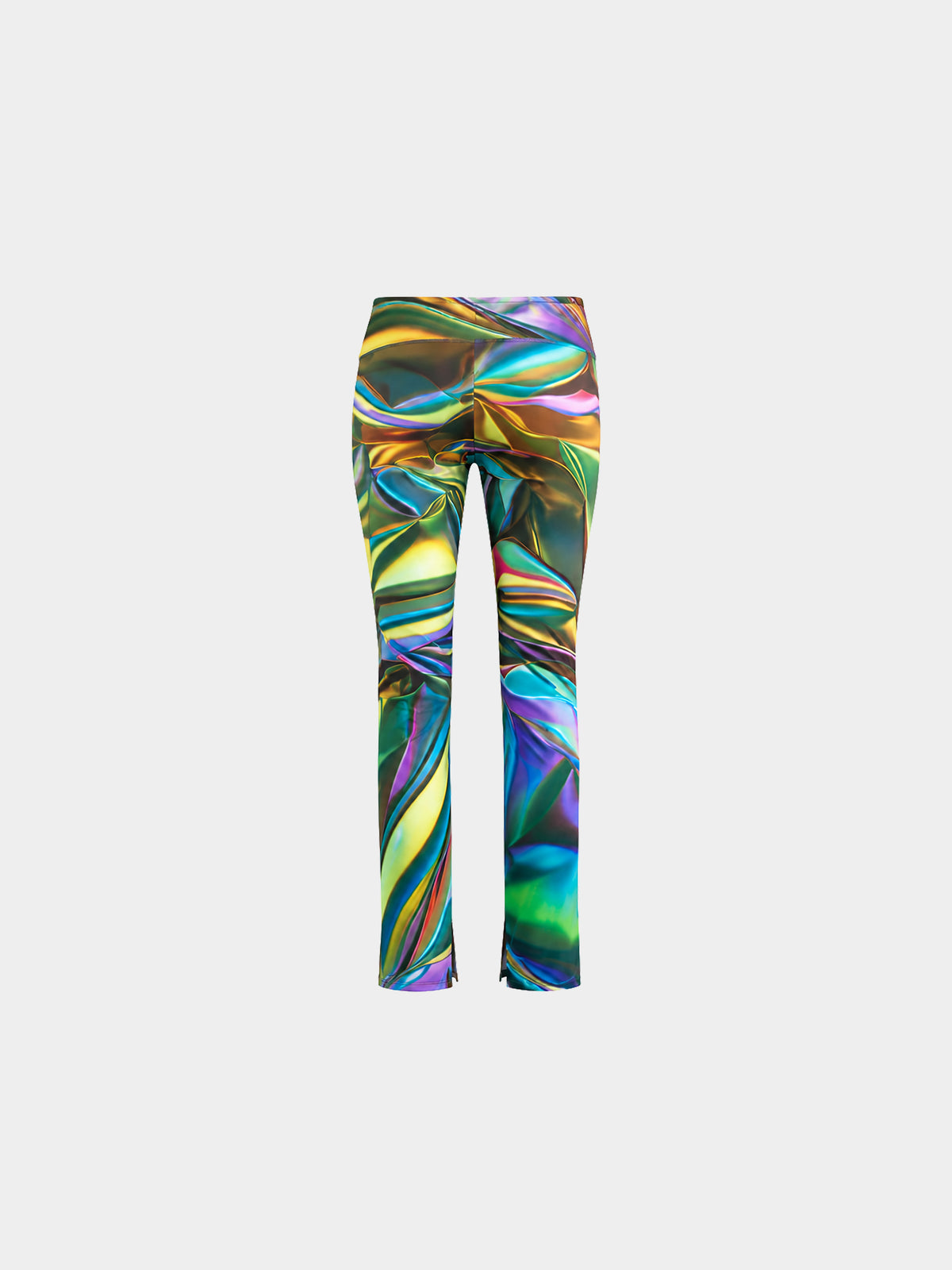 Metal Liquid Printed Leggings by Irina Voinea, printed stretch leggings with liquid metal motif, studio image 1