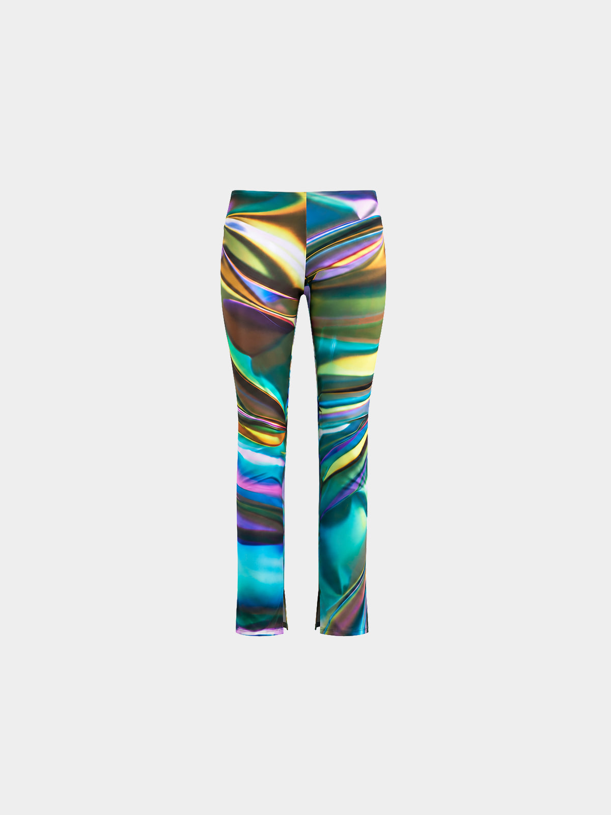 Metal Liquid Printed Leggings by Irina Voinea, printed stretch leggings with liquid metal motif, studio image 2