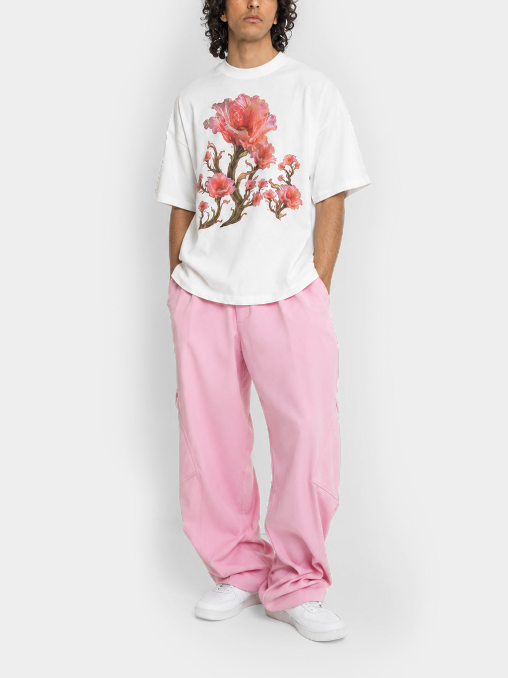 Origin Flower Organic Cotton T-shirt by Irina Voinea, oversized organic cotton t-shirt with digital flower print, studio image 2
