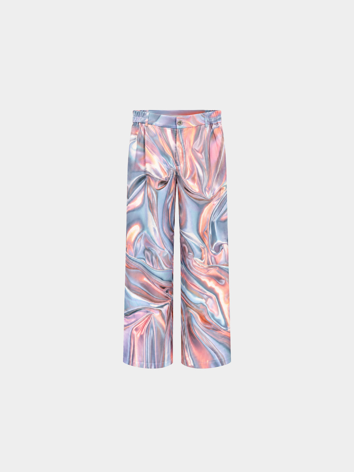 Pleiadian Denim Trousers by Irina Voinea, printed cotton twill trousers with star cluster motif, studio image 1