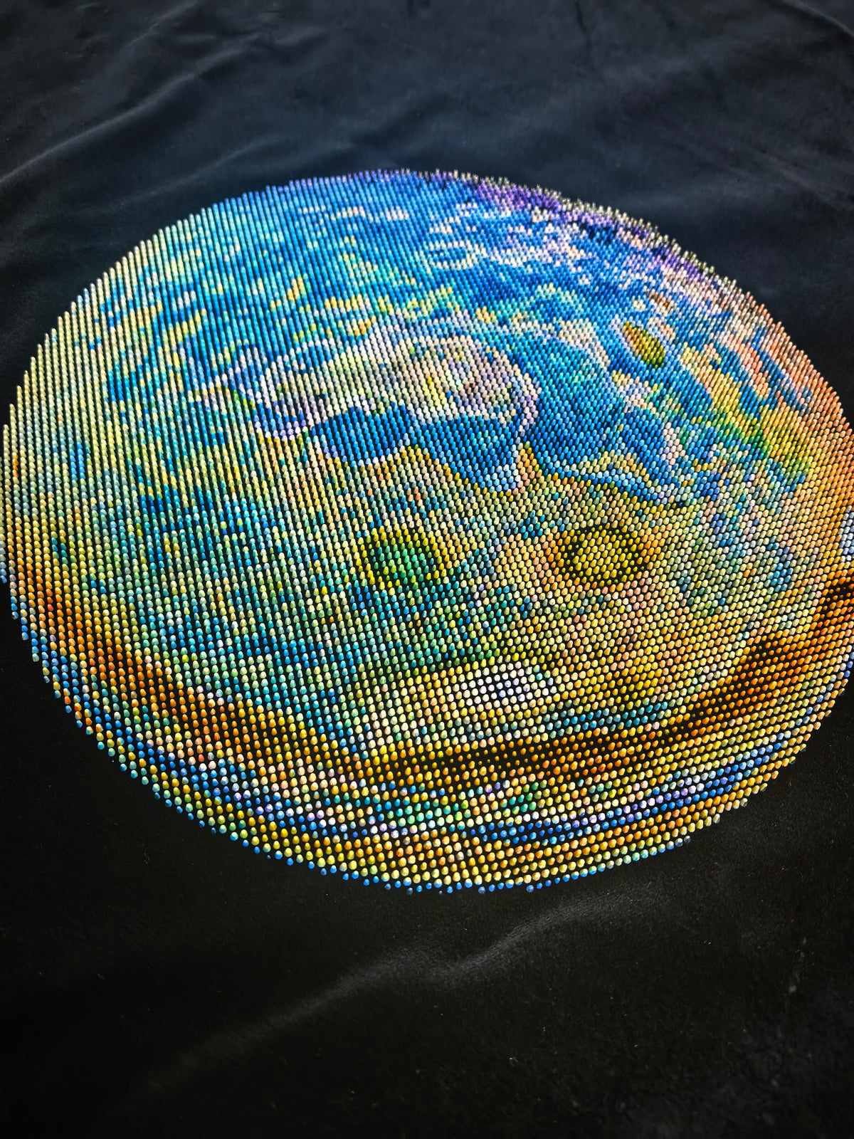 Saturn Velvet Bomber Jacket by Irina Voinea, cotton velvet bomber with 3D printed Saturn and Jupiter motif, studio image 2